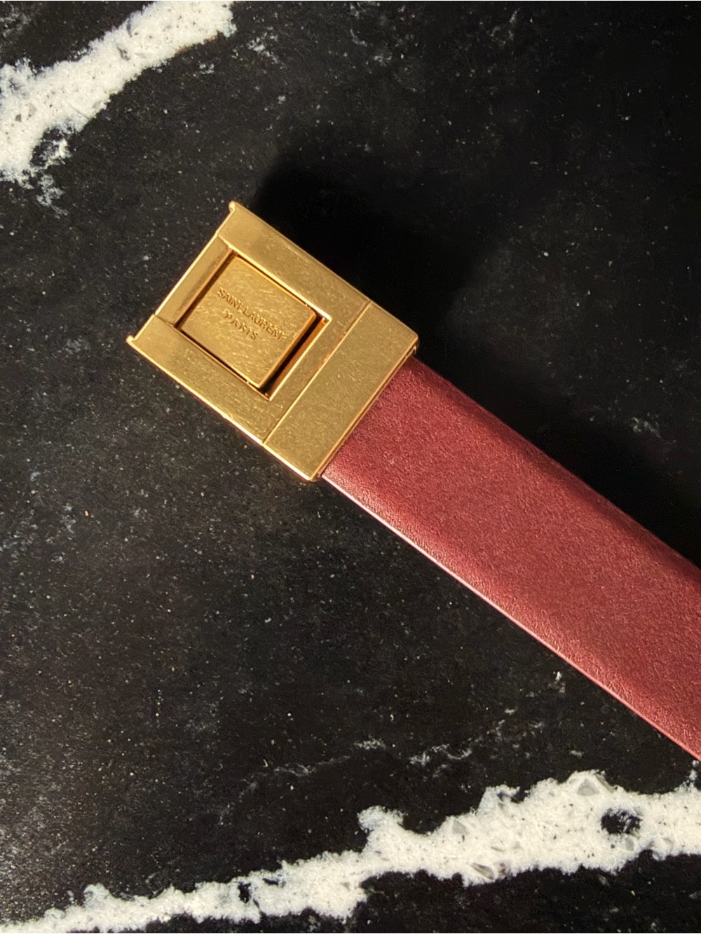 Saint Laurent Women’s Burgundy Black Belt Size 85 cm